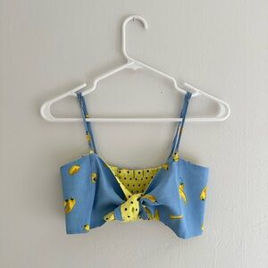 Zara Yellow Peppers and Blue Tie-Up Crop Top - Size Small